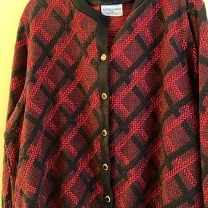 Black and red button down sweater with gold button